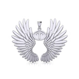 Guardian Angel Wings Silver Pendant with Aries Zodiac Sign TPD5515