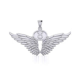 Guardian Angel Wings Silver Pendant with Taurus Zodiac Sign TPD5516 - Jewelry