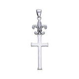 Fleur De Lis with Cross Silver Pendant TPD550 - Jewelry