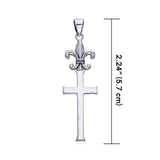 Fleur De Lis with Cross Silver Pendant TPD550 - Jewelry