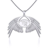 Guardian Angel Wings Silver Pendant with Virgo Zodiac Sign TPD5520 - Jewelry