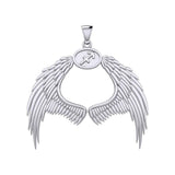 Guardian Angel Wings Silver Pendant with Sagittarius Zodiac Sign TPD5523