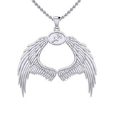 Guardian Angel Wings Silver Pendant with Sagittarius Zodiac Sign TPD5523 - Jewelry