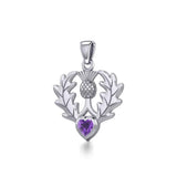 Thistle Silver Pendant with Heart Gemstone TPD5637 - Jewelry