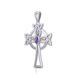 Sterling Silver Celtic Cross Pendant with Marquise Gemstone TPD5639