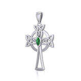 Sterling Silver Celtic Cross Pendant with Marquise Gemstone TPD5639 - Jewelry