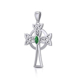 Sterling Silver Celtic Cross Pendant with Marquise Gemstone TPD5639 - Jewelry