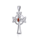 Sterling Silver Celtic Cross Pendant with Marquise Gemstone TPD5639 - Jewelry