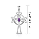 Sterling Silver Celtic Cross Pendant with Marquise Gemstone TPD5639 - Jewelry