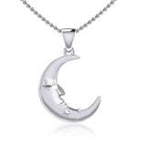 Crescent Moon Face with Stars Silver Pendant TPD5642 - Jewelry