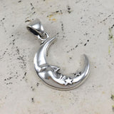 Crescent Moon Face with Stars Silver Pendant TPD5642 - Jewelry