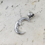 Crescent Moon Face with Stars Silver Pendant TPD5642 - Jewelry