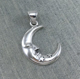 Crescent Moon Face with Stars Silver Pendant TPD5642 - Jewelry