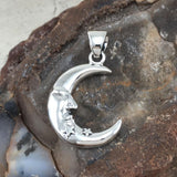 Crescent Moon Face with Stars Silver Pendant TPD5642 - Jewelry