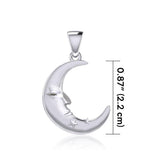 Crescent Moon Face with Stars Silver Pendant TPD5642 - Jewelry