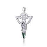 Celtic Trinity Knot Goddess Silver Pendant with Inlay TPD5654 - Jewelry