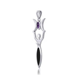 Triple Goddess with Marquise Gemstone Silver Pendant TPD5659 - Jewelry