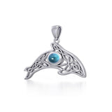 A gift of solitude ~ Sterling Silver Celtic Whale  Pendant with Gem TPD5694 - Jewelry