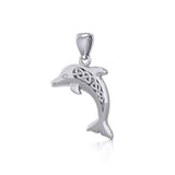 Large Celtic Joyful Dolphin Silver Pendant TPD5698 - Jewelry