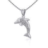 Large Celtic Joyful Dolphin Silver Pendant TPD5698 - Jewelry