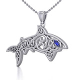 Celtic Knotwork Shark Silver Pendant with Gemstone TPD5706 - Jewelry