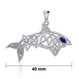 Celtic Knotwork Shark Silver Pendant with Gemstone TPD5706 - Jewelry