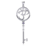 Om Symbol Spiritual Enchantment Key Silver Pendant with Gem TPD5712 - Jewelry