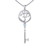 Om Symbol Spiritual Enchantment Key Silver Pendant with Gem TPD5712 - Jewelry