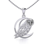 Celtic Owl on Crescent Moon Silver Pendant TPD5714 - Jewelry