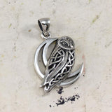 Celtic Owl on Crescent Moon Silver Pendant TPD5714 - Jewelry