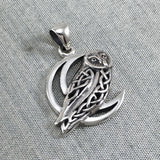Celtic Owl on Crescent Moon Silver Pendant TPD5714 - Jewelry