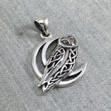 Celtic Owl on Crescent Moon Silver Pendant TPD5714 - Jewelry
