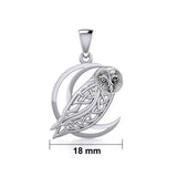 Celtic Owl on Crescent Moon Silver Pendant TPD5714 - Jewelry