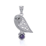 Celtic Owl Silver Pendant with Gemstone TPD5720
