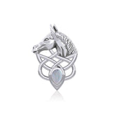 Silver Horsehead Knotwork Pendant with Gemstone TPD5727 - Jewelry