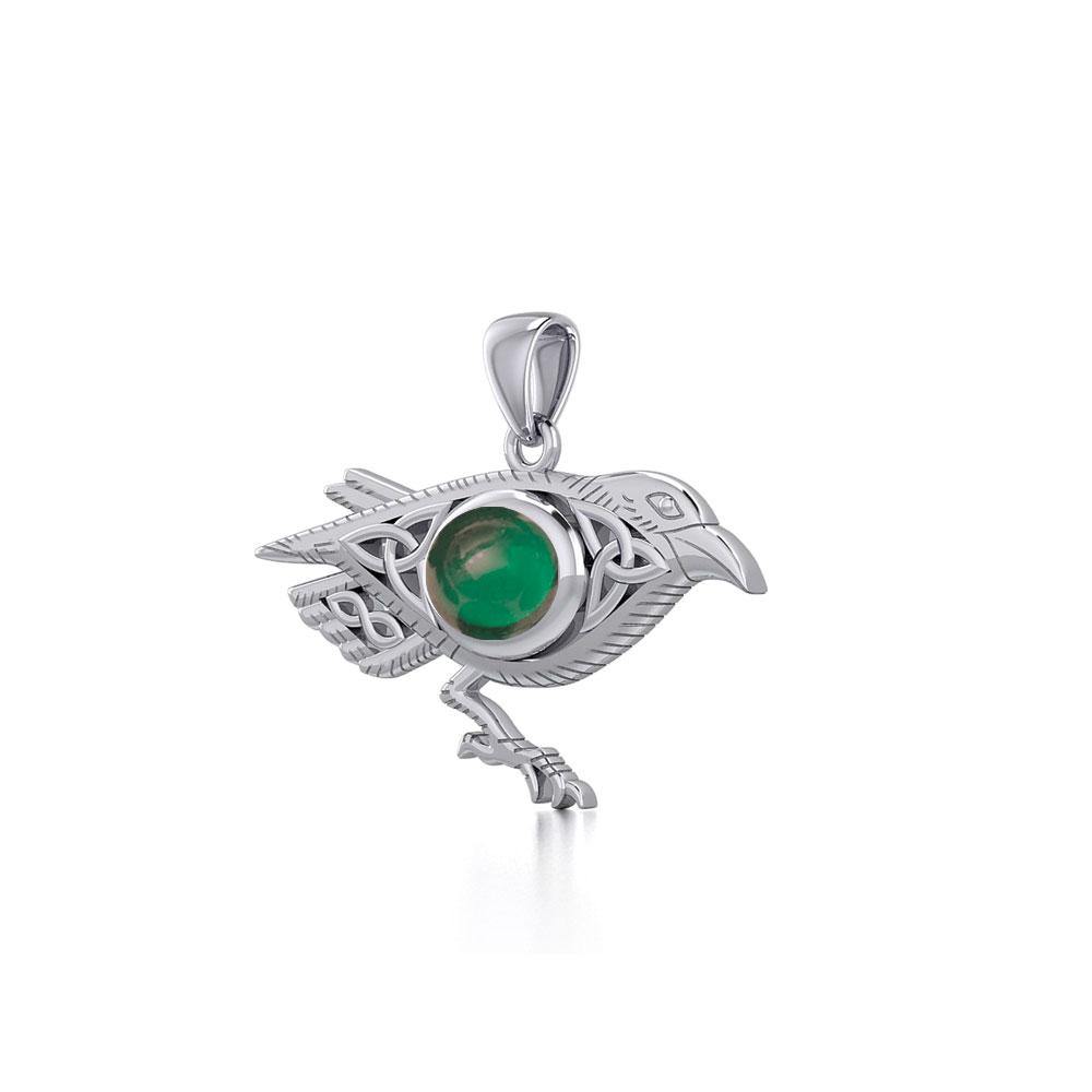 Celtic Raven Silver Pendant with Gemstone TPD5728 - Jewelry