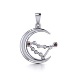 Crescent Moon and Capricorn Astrology Constellation Silver Pendant TPD5763