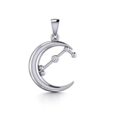 Crescent Moon and Aries Astrology Constellation Silver Pendant TPD5766