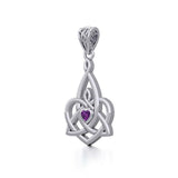 Celtic Motherhood Triquetra or Trinity Heart Silver Pendant With Gem TPD5784 - Jewelry