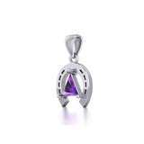 Horseshoe Equestrian Silver Pendant with Triangle Gemstone TPD5805