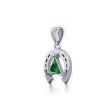 Horseshoe Equestrian Silver Pendant with Triangle Gemstone TPD5805 - Jewelry