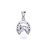 Horseshoe Equestrian Silver Pendant with Horse Head TPD5806 - Jewelry