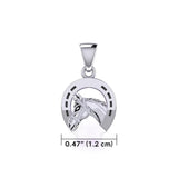 Horseshoe Equestrian Silver Pendant with Horse Head TPD5806 - Jewelry
