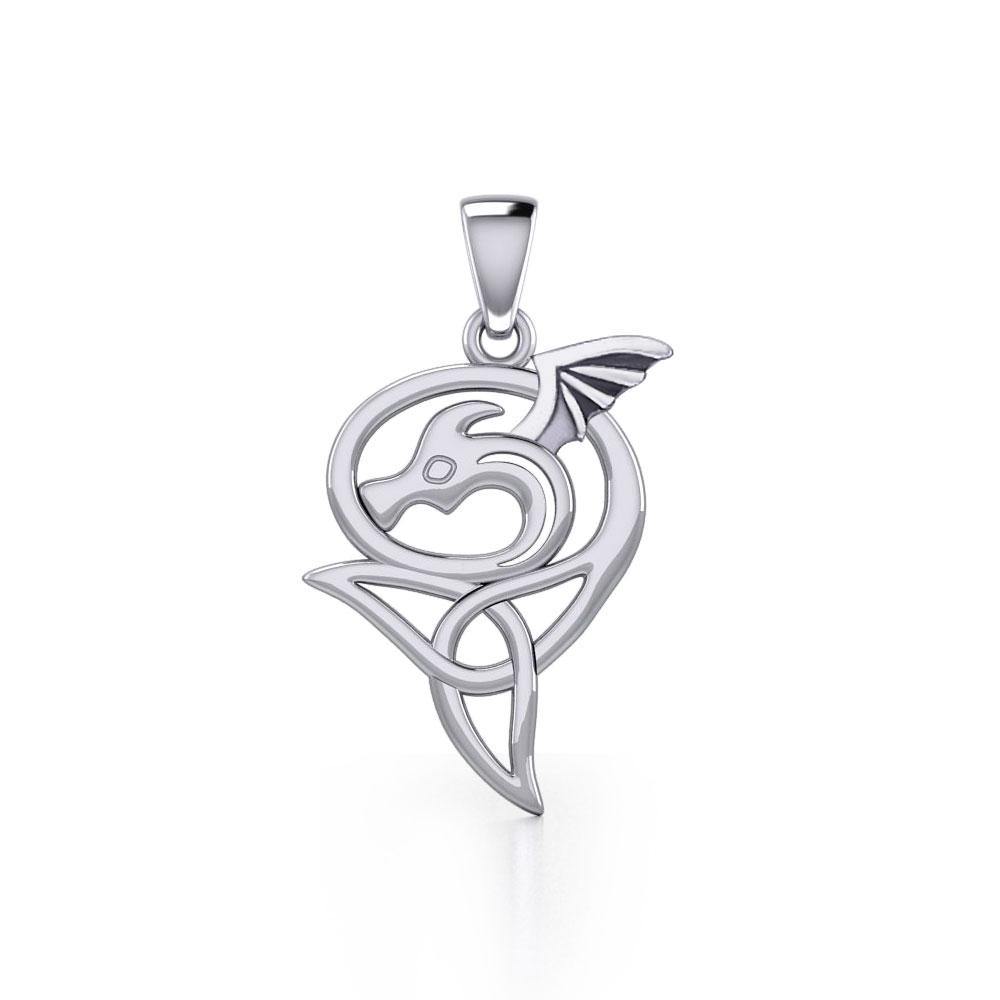 Flying Dragon with Celtic Trinity Knot Silver Pendant TPD5817 - Jewelry