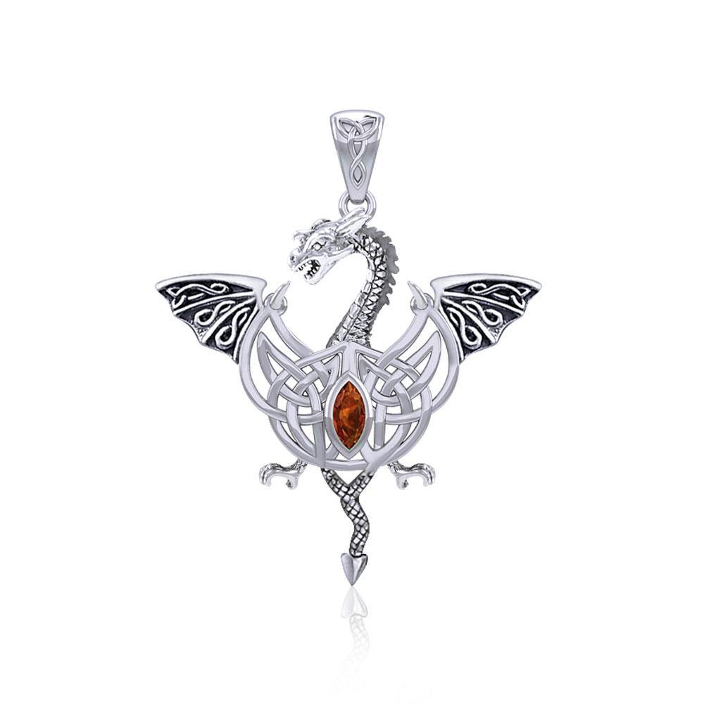 Flying Dragon with Celtic Knot Silver Pendant TPD5823 - Jewelry