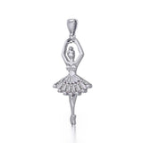 Ballerina Posing Silver Pendant with Gem TPD5830 - Jewelry