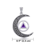 Celtic Crescent Moon Recovery Spiritual Key Pendant with Gemstone TPD5843 - Jewelry
