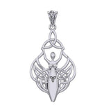Celtic Goddess Holding Trinity Knot Silver Pendant TPD5847