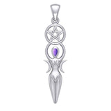 Goddess and Five-Pointed Star Silver Pendant with Gemstone TPD5860