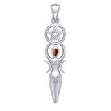 Goddess and Five-Pointed Star Silver Pendant with Gemstone TPD5860